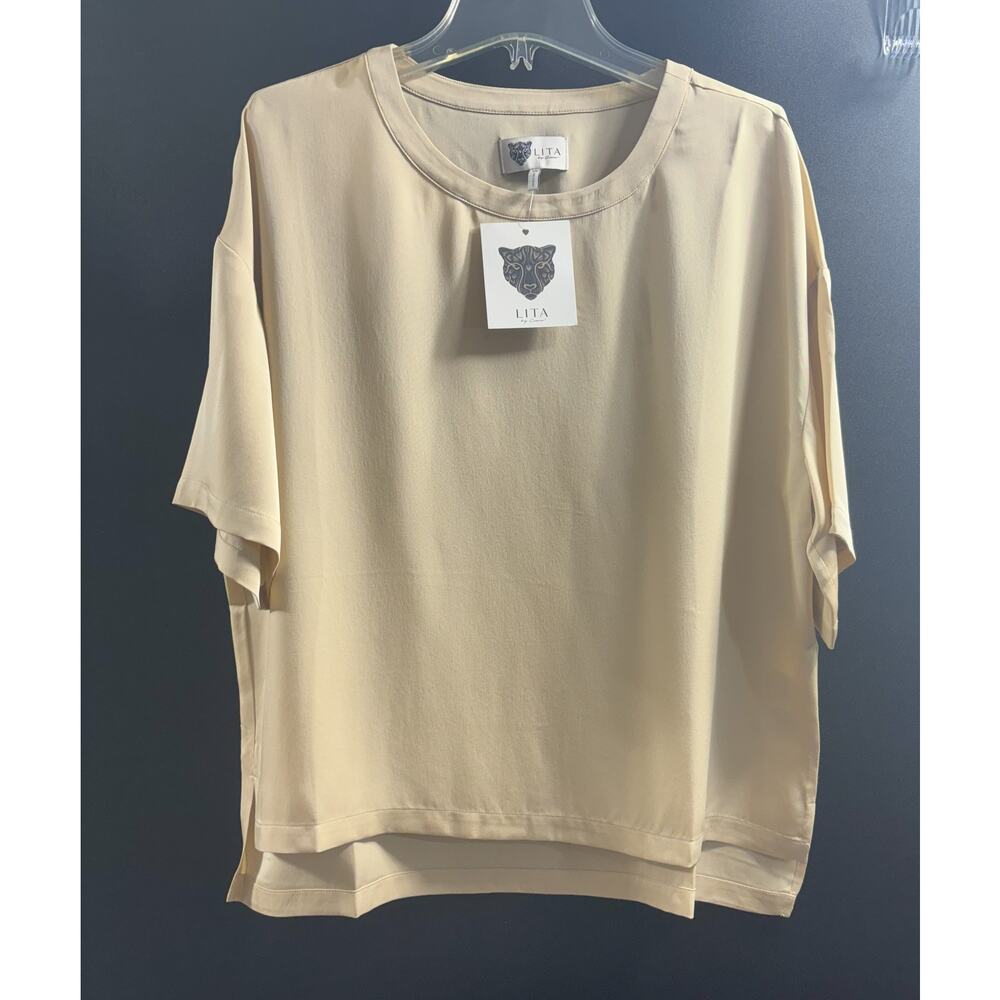 LITA by Ciara NWT 100% Silk Top Oversized Warm Sand Size X-Smal MSRP $198
